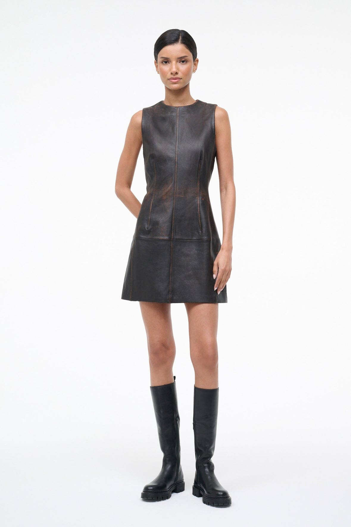 BINX LEATHER DRESS | DISTRESSED BROWN